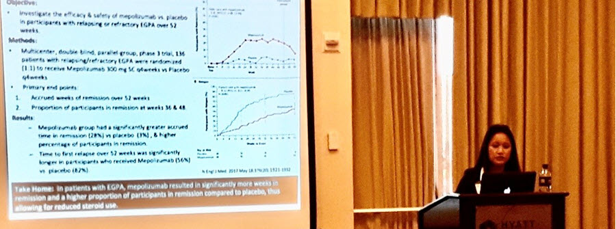 1 of 3, Dr. Arlene Bravo presenting a talk, "Difficult or Unusual EGPA"  Southern California Rheumatology Society Conference, March 7, 2020